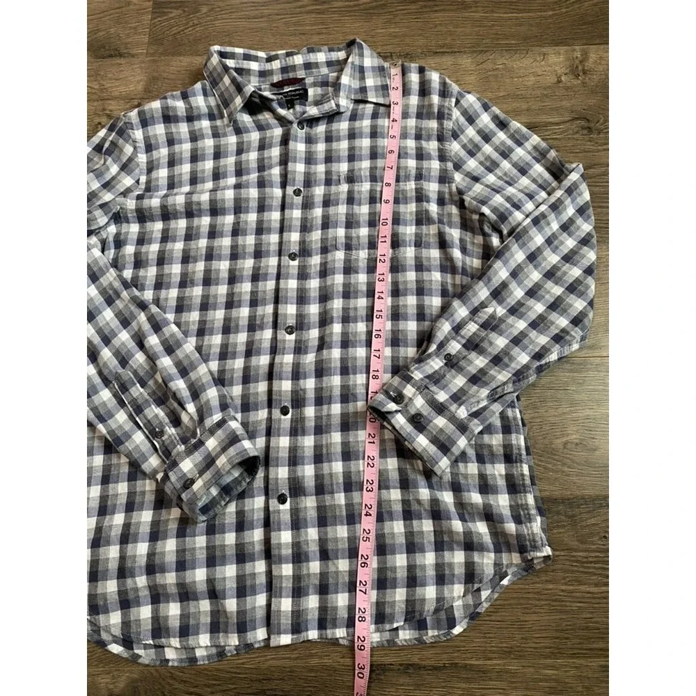 EUC Mens Banana Republic lightweight flannel‎ grey blue plaid button up size L